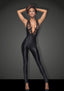 Sleeveless Power Wetlook Overall With Lace Noir Handmade
