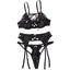 House Of Dasein Pu Leather Sexy Gathering Bra Set With Hollowed Out Backless Lingerie And Underwear Three Piece - Black - M