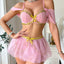 House Of Dasein Sexy Backless Strapless Sheer Mesh Dress Three Piece Set Lingerie - Pink - Xl