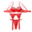 House Of Dasein Hanging Socks Body Shaping Split Set Embroidered Mesh Perspective Three Piece - Red - S