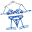 House Of Dasein Perspective Embroidery Sexy Lingerie Garter Belt Leg Ring Three Piece Set With Steel - Blue - L