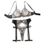 House Of Dasein Steel Ring Gathering Bra Set Mesh Splicing Embroidery Lace Sexy Lingerie Four Piece - Black Skin Color - L