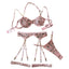 House Of Dasein Embroidered Floral Sheer Sexy Chain Bra Set - Pink - S