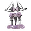 House Of Dasein Color Blocking Mesh Bra Set With Hollowed Out Perspective And Fun Lingerie Underwear 4 Piece - Dark Purple - L
