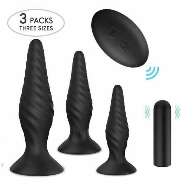 House of Dasein Wireless Silicone Anal Plug Training Set Style 2 Ridged With Wireless Remote Controlled Vibrator Black Secondary image