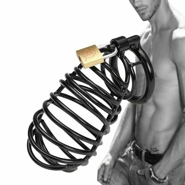 House of Dasein Lockable Stainless Steel Cock Ring 45 mm Black Secondary image