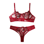 House Of Dasein Floral Mesh Lingerie Set Wine Red M House of Dasein