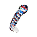 Sexus Striped Glass Dildo With Suction Base Blue Red 16cm Sexus