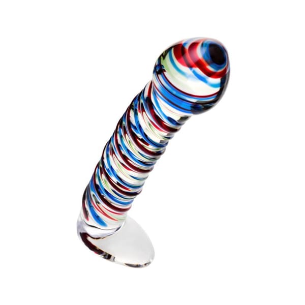 Sexus Striped Glass Dildo With Suction Base Blue Red 16cm Sexus