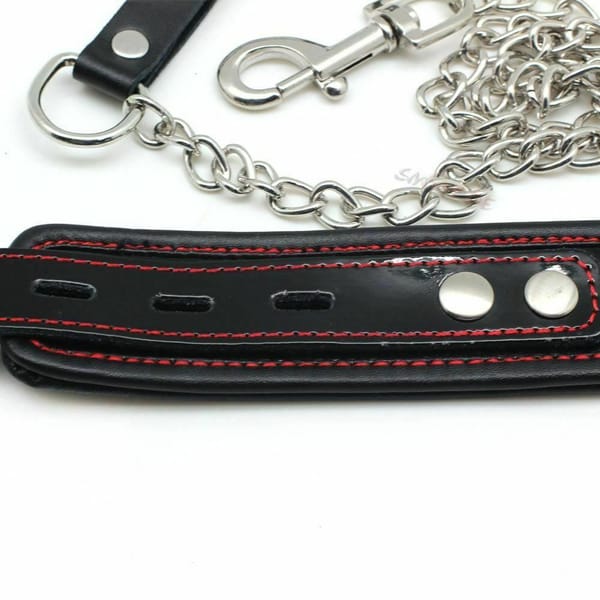 House of Dasein Genuine Leather Bondage Collar With Chain Black House of Dasein
