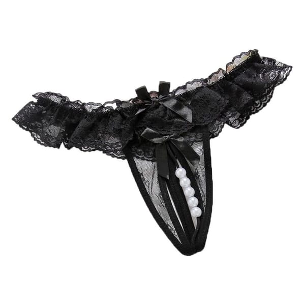 Mei Nell Lace Hollow T Panties Black Free Size LOVVA