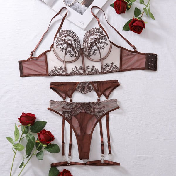 House Of Dasein French Embroidered Lace Bra Brown S House of Dasein