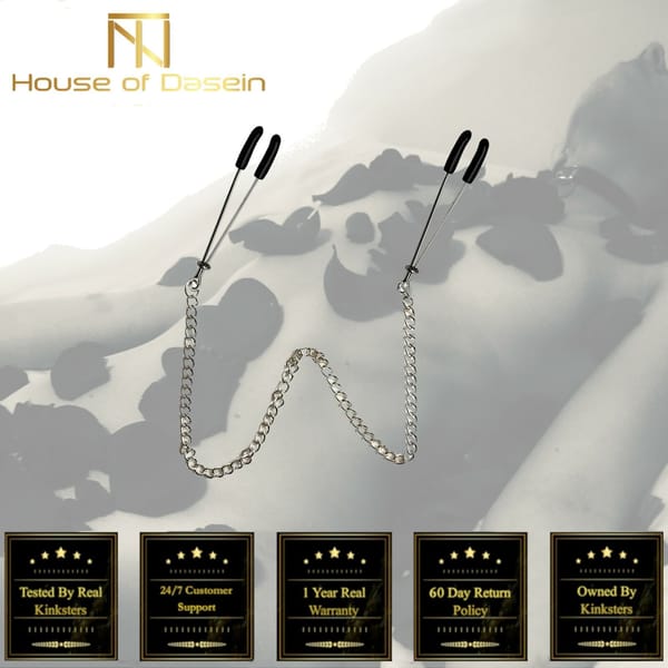 House Of Dasein Chain Nipple Clamps Breast Play Bondage Kink BDSM Fetish Restraints Silver House of Dasein