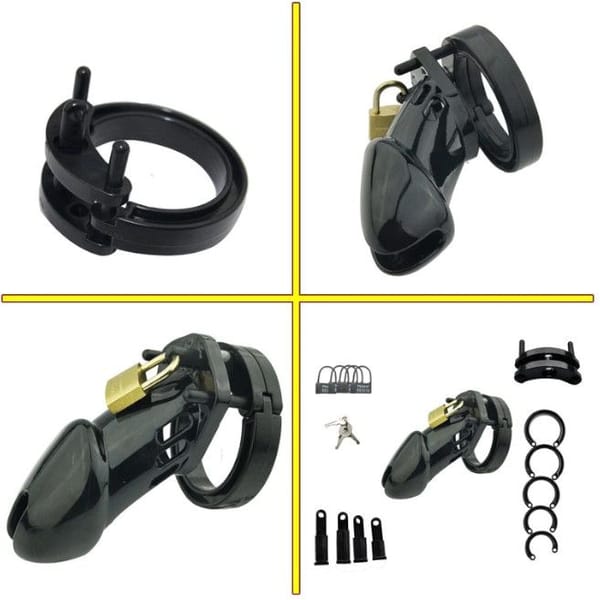 House of Dasein Locking Plastic Chastity Cage Black Long Secondary image