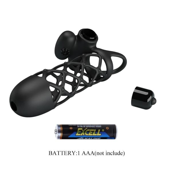 House Of Dasein Cock Cage 10 Speed Clitoris Vibrator Elastic Net Sleeve Penis Ring Black Secondary image