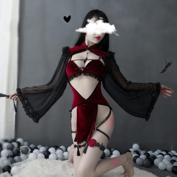 House Of Dasein Dark Midnight Red Velvet Witch Lingerie Costume Red Secondary image