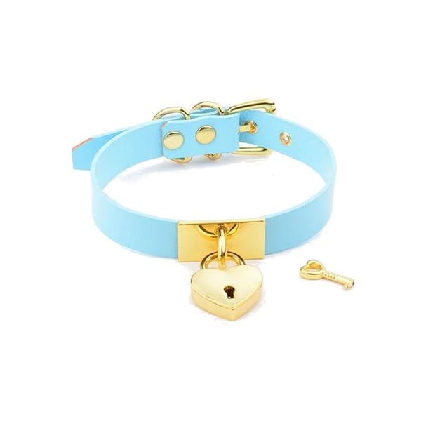 House of Dasein Heart Lock Leather Choker Blue Gold Secondary image