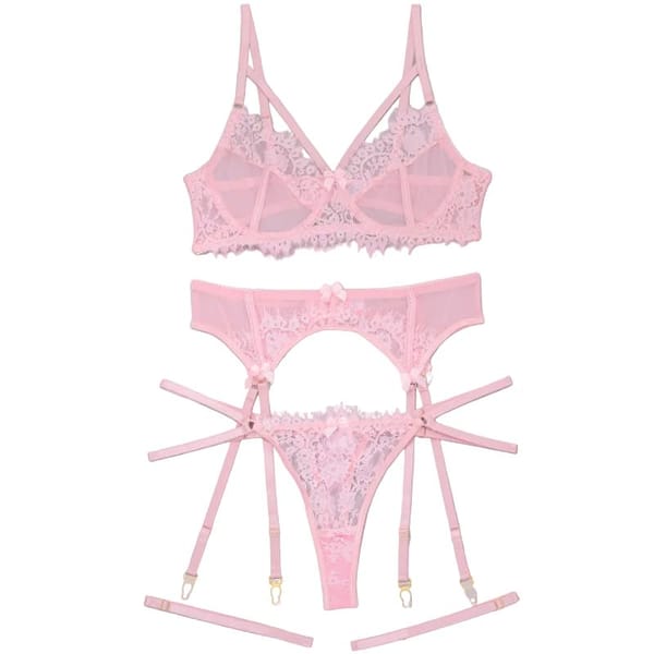 House Of Dasein Eyelash Lace Bodysuit Pink XL Secondary image