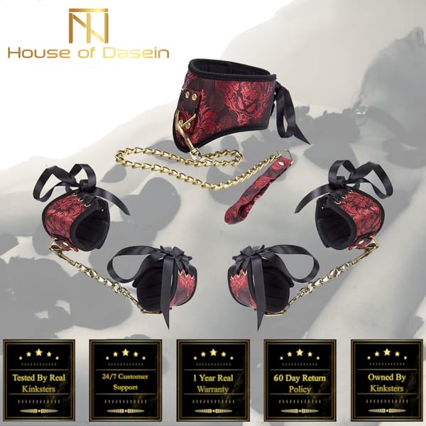 House Of Dasein Elegant BDSM Kit Red Collar Leash Cuffs Bondage Restraints Red Secondary image