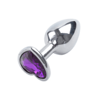 Metal Anal Plug With Purple Heart Crystal Silver Small Metal
