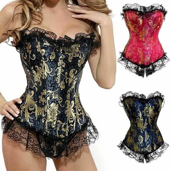 House of Dasein Lace Trim Corset Red XXXL House of Dasein