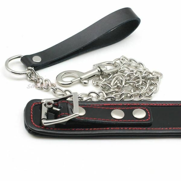 House of Dasein Genuine Leather Bondage Collar With Chain Black House of Dasein