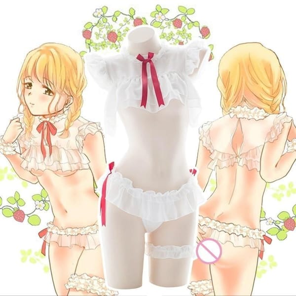 House Of Dasein Chiffon Student Lace Naughty Sexy Costume Lingerie Set Red