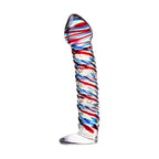Sexus Striped Glass Dildo With Suction Base Blue Red 16cm Sexus