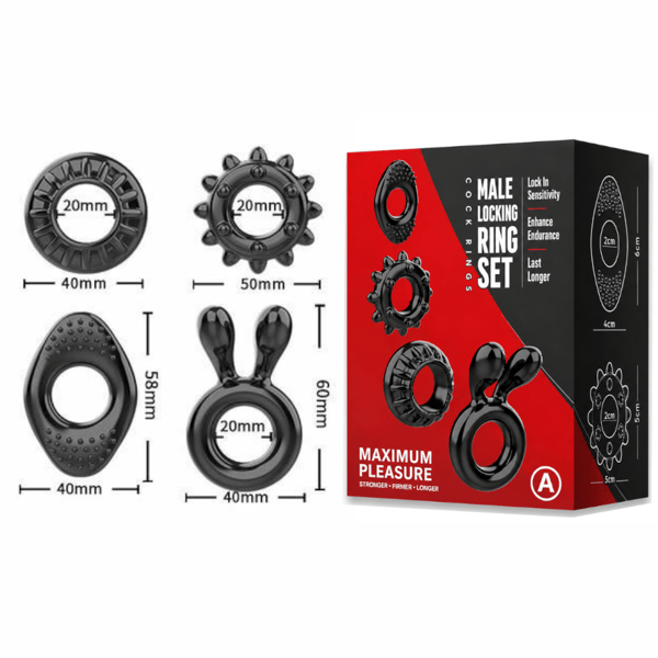 House of Dasein Stretch Silicone Cock Ring Set 4 Piece Black House of Dasein