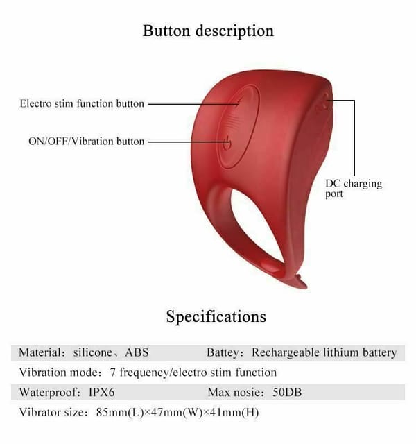House of Dasein Rechargeable Electro Cock Ring Red Secondary image