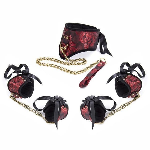 House Of Dasein Elegant BDSM Kit Red Collar Leash Cuffs Bondage Restraints Red House of Dasein