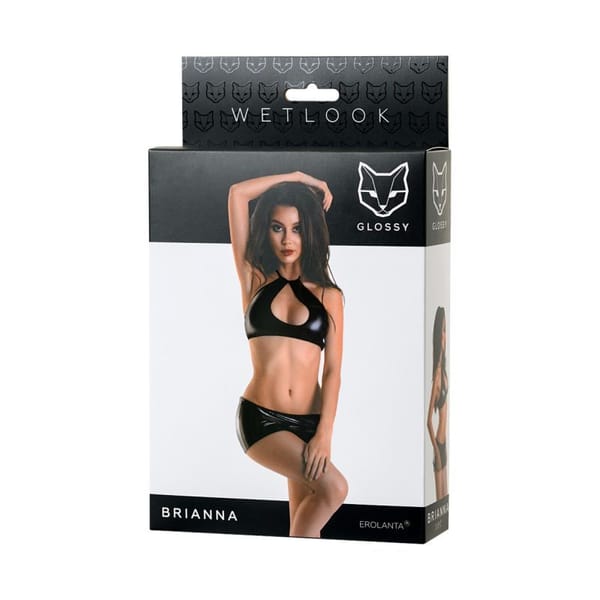 Glossy Brianna Wetlook Lingerie Set Black Large Glossy