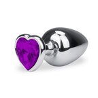 Metal Anal Plug With Purple Heart Crystal Silver Small Metal