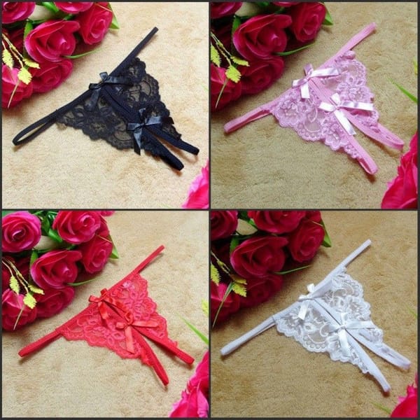 Yunfangyan Lace Bow Crotch T Panties Pink Free Size LOVVA