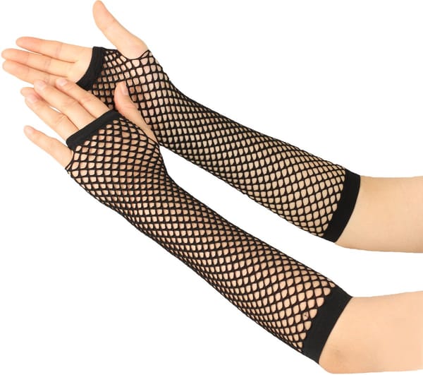 Long Mesh Fingerless Lace Gloves Black One Size LOVVA