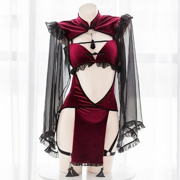 House Of Dasein Dark Midnight Red Velvet Witch Lingerie Costume Red House of Dasein