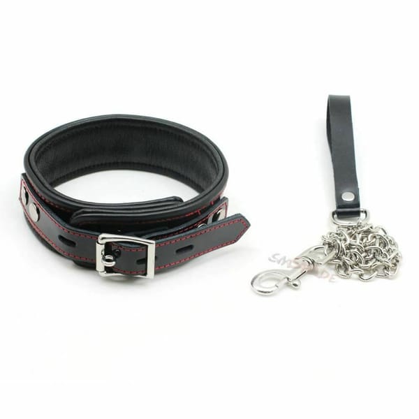 House of Dasein Genuine Leather Bondage Collar With Chain Black House of Dasein