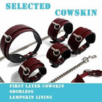 House of Dasein Genuine Leather Bondage Kit With Kitten Mask & Leash Silver House of Dasein