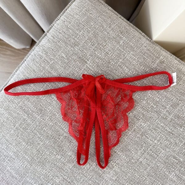 Lace Open Crotch Nylon T Pant Red Free Size LOVVA