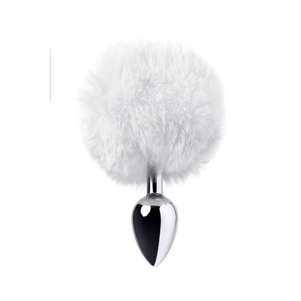 Metal Anal Plug With White Tail Silver Small Secondary image