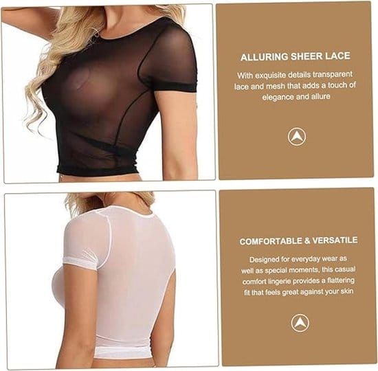 Sheer Lace Lingerie Set With Short Sleeves Black White M LOVVA