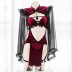 House Of Dasein Dark Midnight Red Velvet Witch Lingerie Costume Red House of Dasein