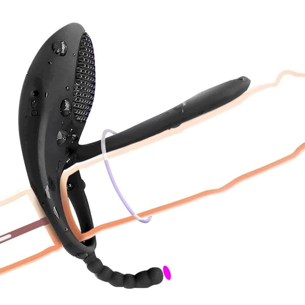 House Of Dasein Black Vibrating Cock Ring Anal Beads Butt Plug Clitoral Stimulator Couples Vibrator Black House of Dasein