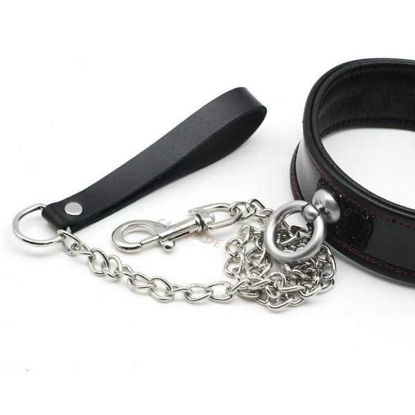 House of Dasein Genuine Leather Bondage Collar With Chain Black House of Dasein