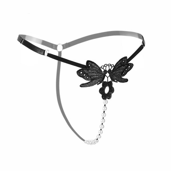 Adjustable Low Waist Lace Thong Black Free Size LOVVA