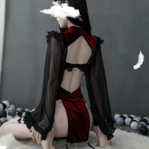 House Of Dasein Dark Midnight Red Velvet Witch Lingerie Costume Red House of Dasein