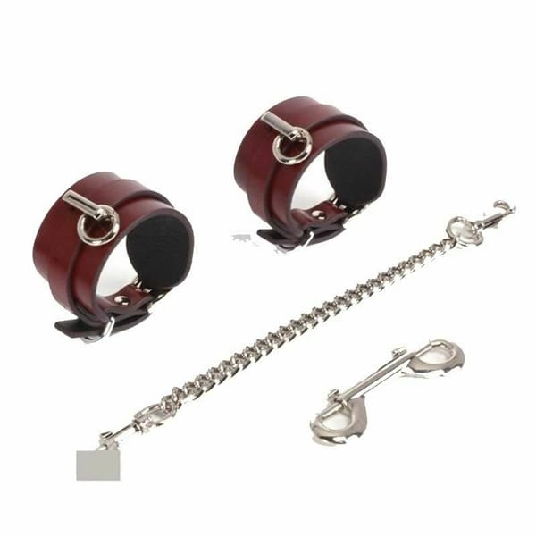 House of Dasein Genuine Leather Bondage Kit With Kitten Mask & Leash Silver House of Dasein