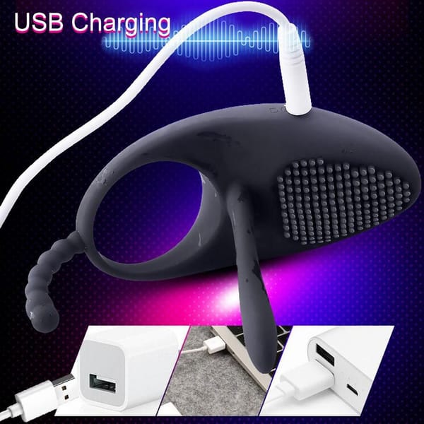 House Of Dasein Black Vibrating Cock Ring Anal Beads Butt Plug Clitoral Stimulator Couples Vibrator Black House of Dasein