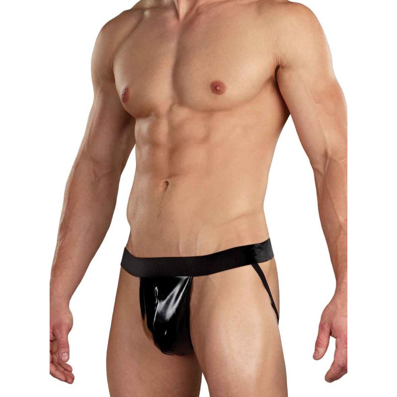 Male Power Wet Look Faux Leather Mens Jock Black
