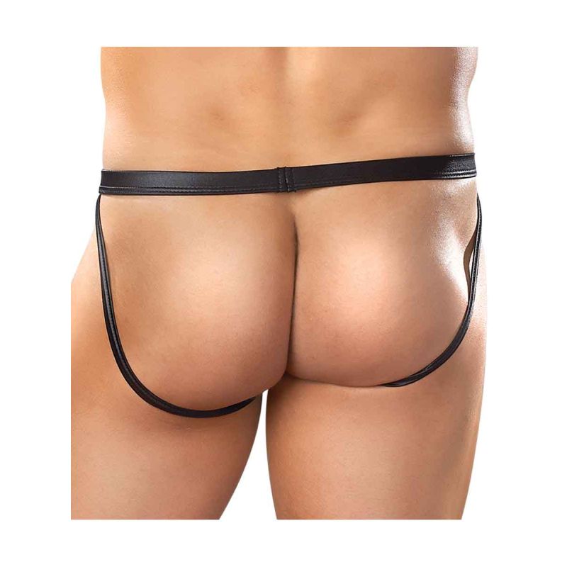 Male Power Wet Look Faux Leather Mens Jock Black Secondary image